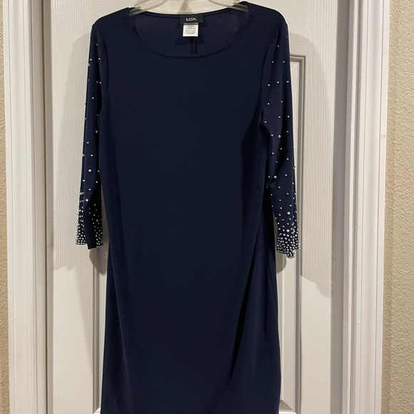 MSK Dresses & Skirts - Msk Navy Blue Dress with Embellished Sleeves size L like new wore once